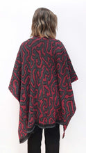 Cargar imagen en el visor de la galería, Ruana Coral - vinotinto, gris oscuro y negro - DISPONIBLE POR ENCARGO