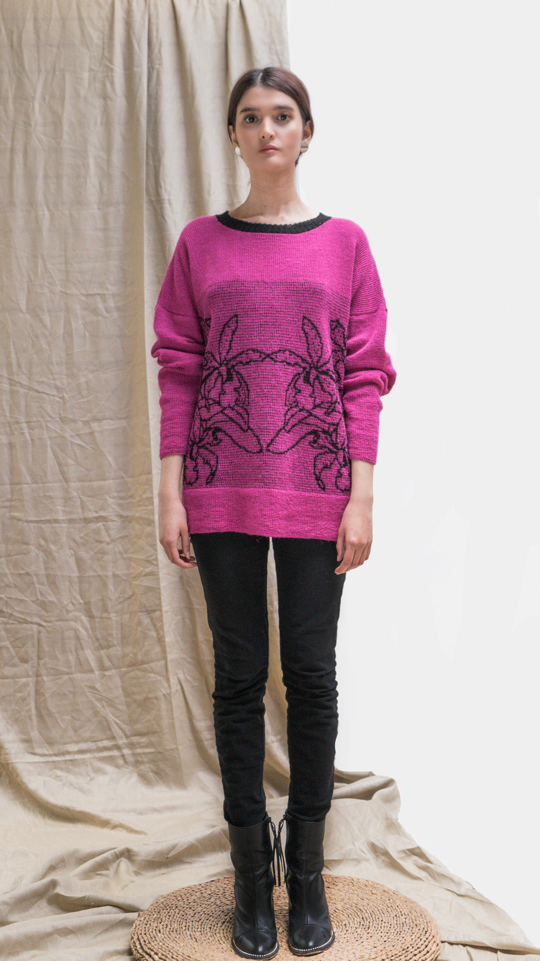Suéter Orquídea Alpaca - Fucsia y Negro