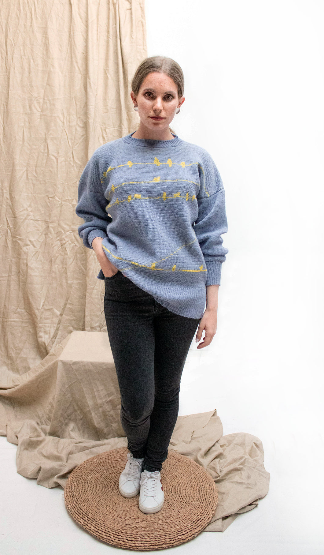 Suéter Pajaritos Alpaca - celeste y Amarillo