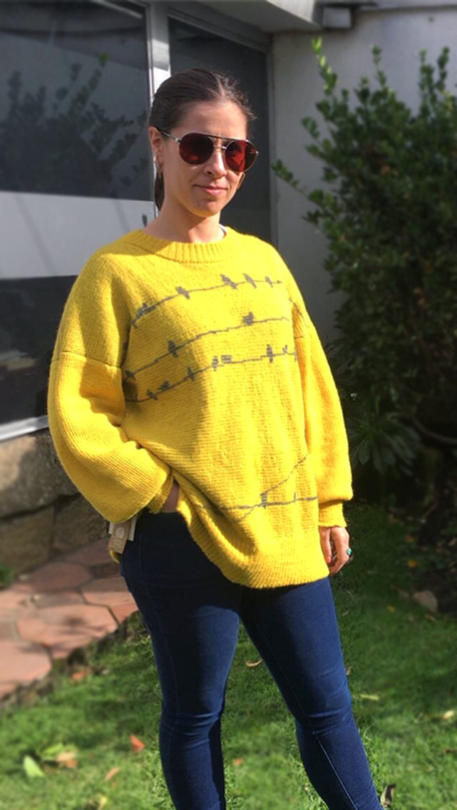 Suéter Pajaritos Alpaca - amarillo y gris