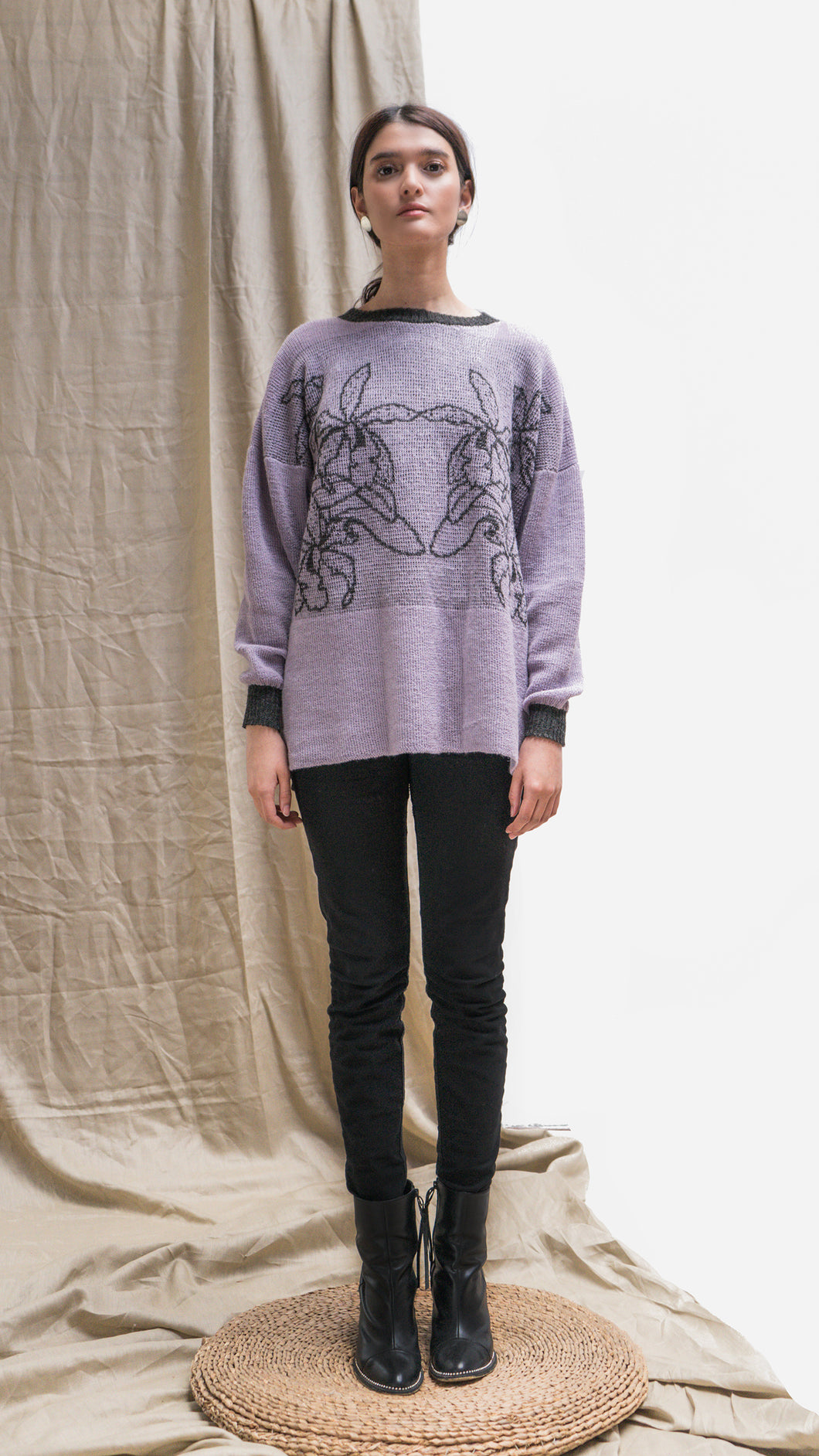 Suéter Orquídea Alpaca - Lavanda y Gris Oscuro